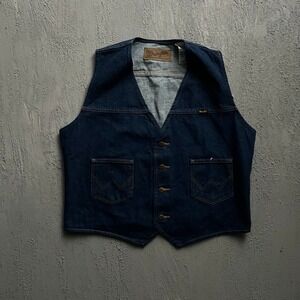 Vintage Wrangler Denim Vest Large Blue Western Cowboy Workwear